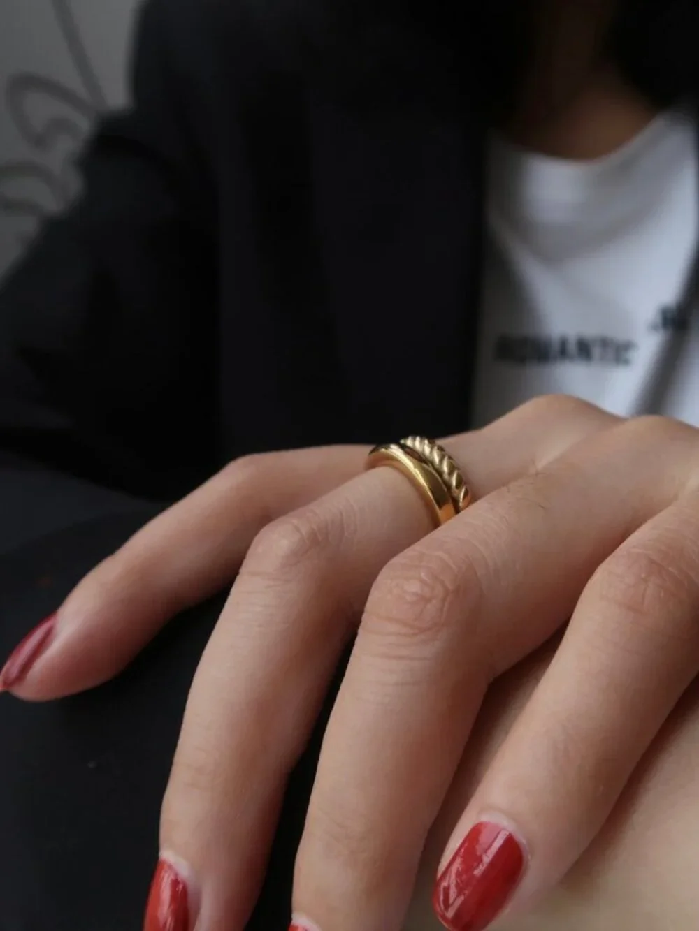 NEW 18K Gold Plated Double Layer Open Ring 0